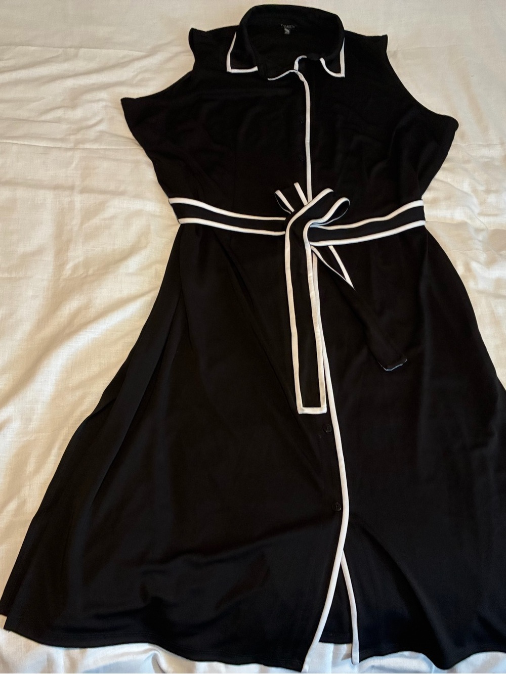 Talbots tipped jersey shirtdress in black with white contrast piping Trim - 2Xp